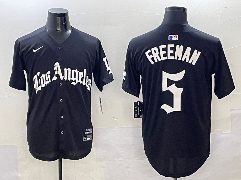 Men Los Angeles Dodgers 5 Freeman Black Five generations Joint Name 2025 Nike MLB Jersey style 31